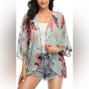 ‼️CLEARANCE Item‼️| 3/4 Sleeve Sheer Floral Beach Cover Up